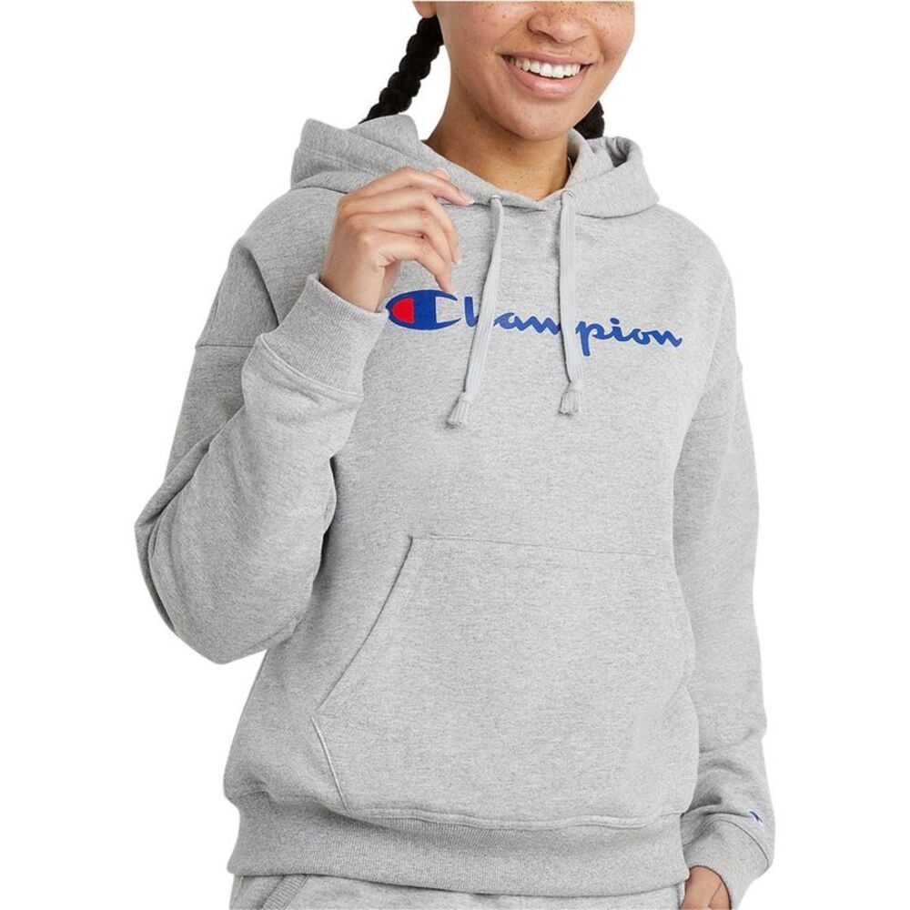 Champion Womens Relaxed Logo Hoodie Sweatshirt, Grey, 2XL, DM